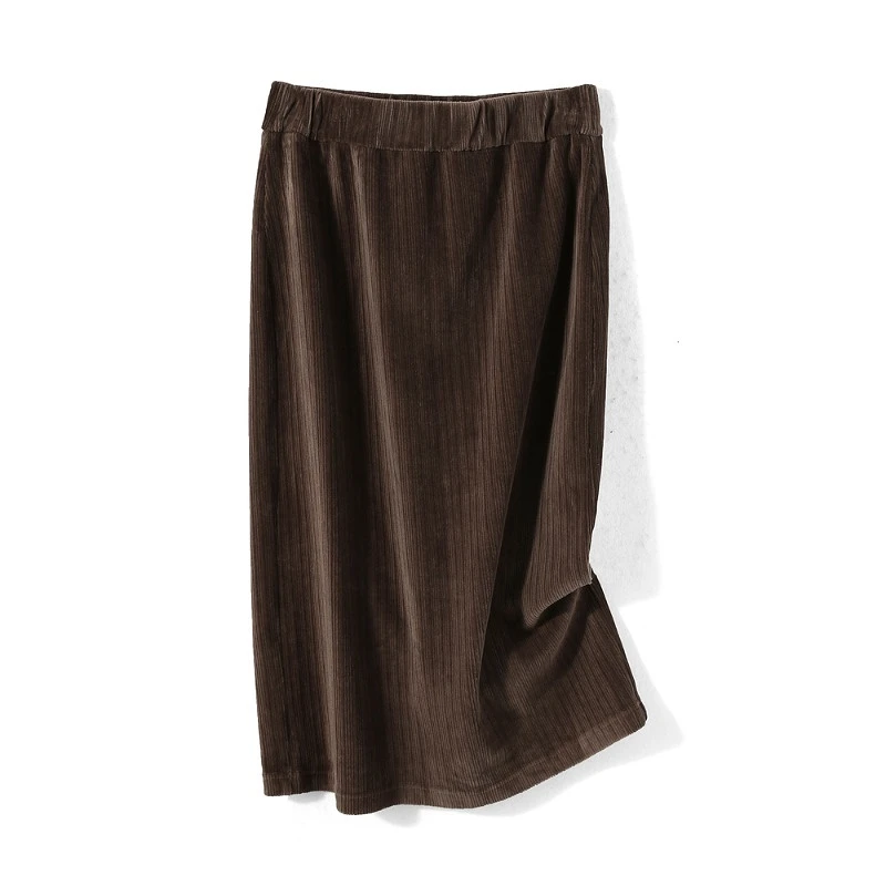 28939【MU系列】过膝垂感绒面半身裙22422521Q1