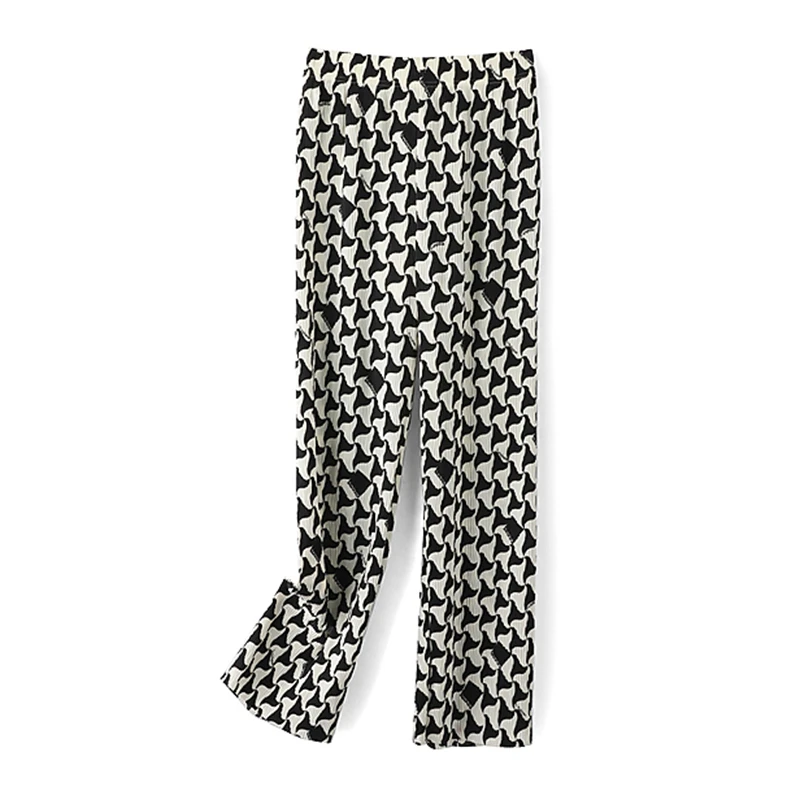 350119【依目系列】黑白千鸟格肌理感长裤4I253226D