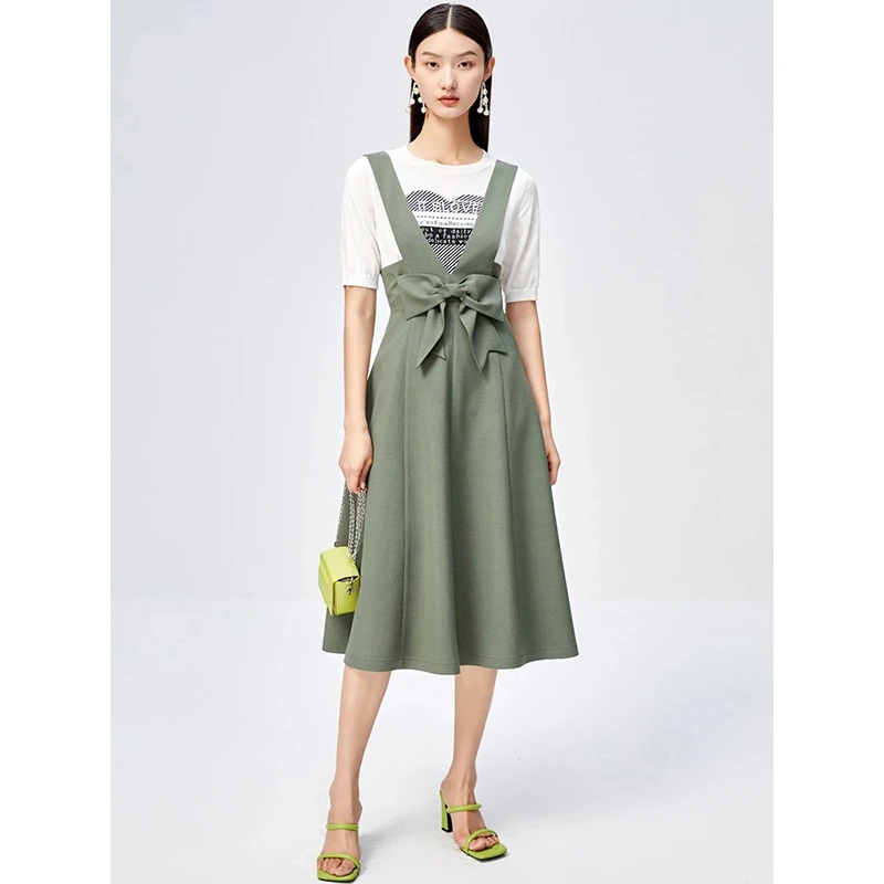 35222【羽系列】纯色蝴蝶结背带连衣裙232L107