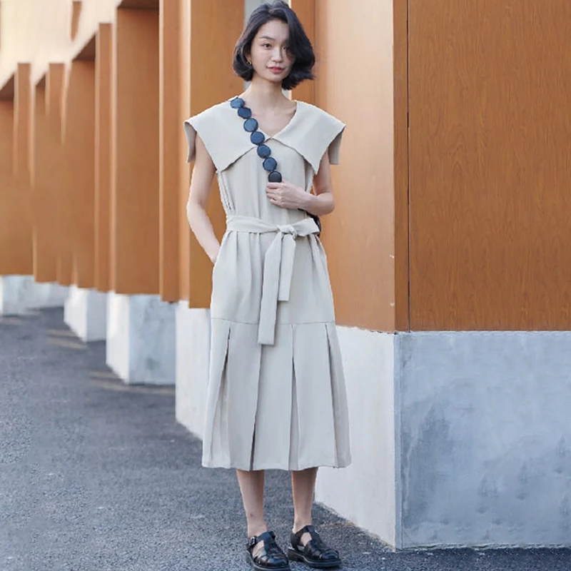 35669【碧系列】时尚褶皱设计感连衣裙TB13657