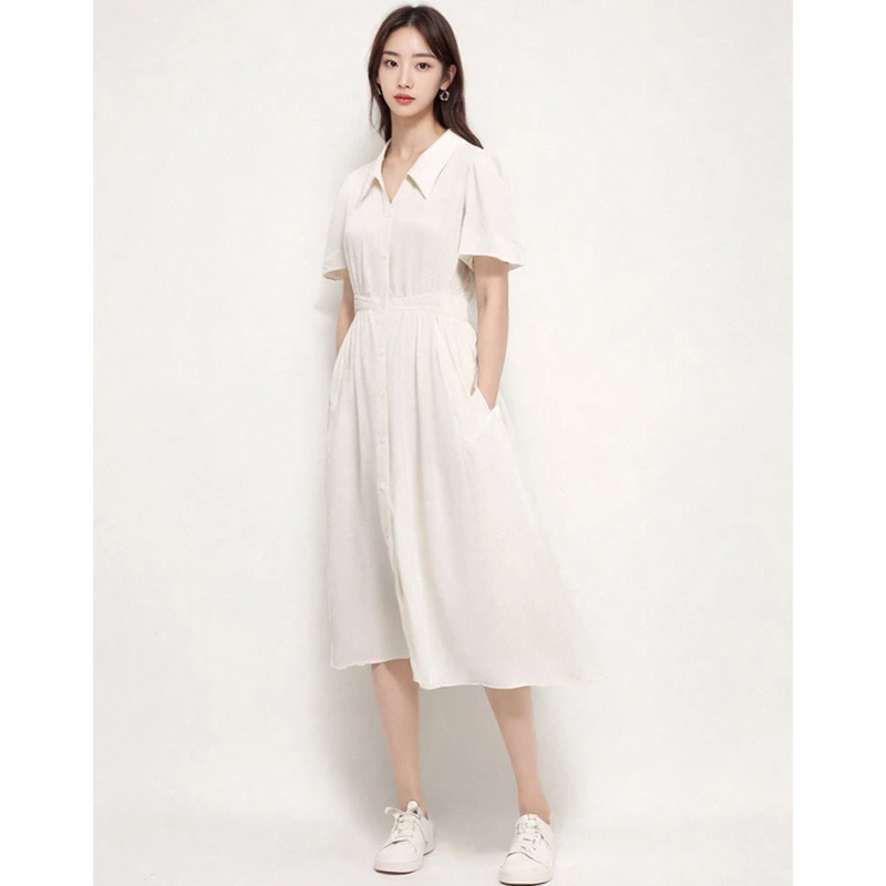 36742【荷系列】立领松紧腰连衣裙HTYS95058