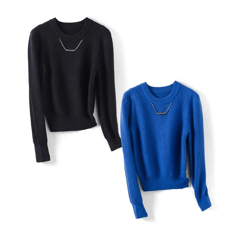 29454【熠系列】纯色圆领显瘦针织衫毛衣2511330