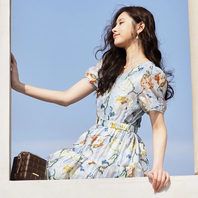 36078【千D系列】轻薄透气田园风连衣裙2322098L