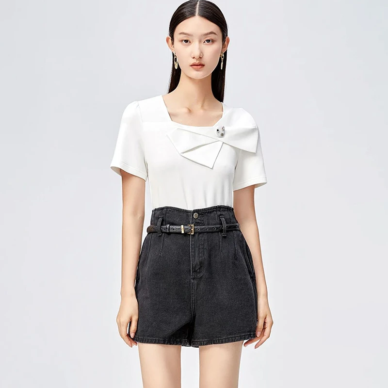 35237【羽系列】蝴蝶结小清新修身T恤232Z147