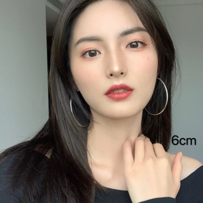 925银耳饰 通体925银大圆圈耳环素圈耳圈夸张网红hiphop大圈耳环