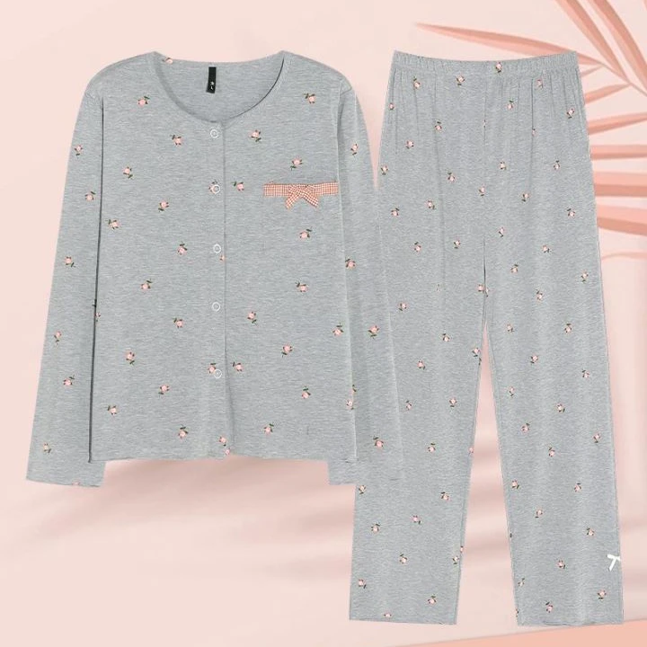 纯棉女款秋冬长袖长裤家居服套装
