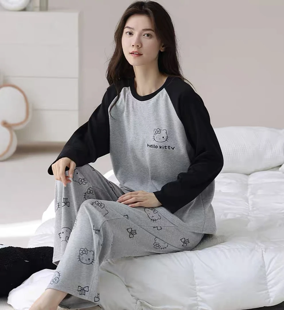 新款长袖纯棉全棉套头秋天可外穿家居服套装