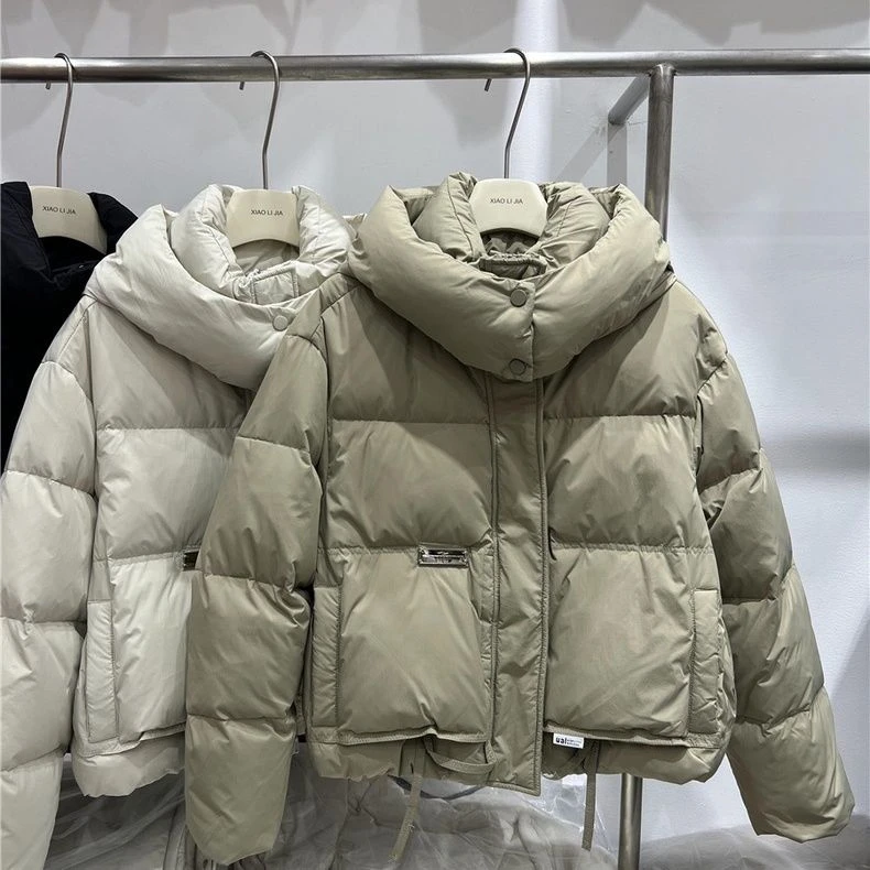 鸭绒短款羽绒服小个子2023冬季新款加厚保暖面包连帽立领百搭外套