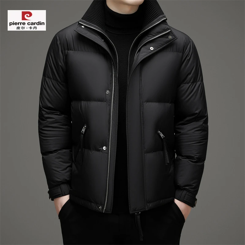 皮尔卡丹冬季男士加厚保暖羽绒服立领针织拼接假两件高档短款外套