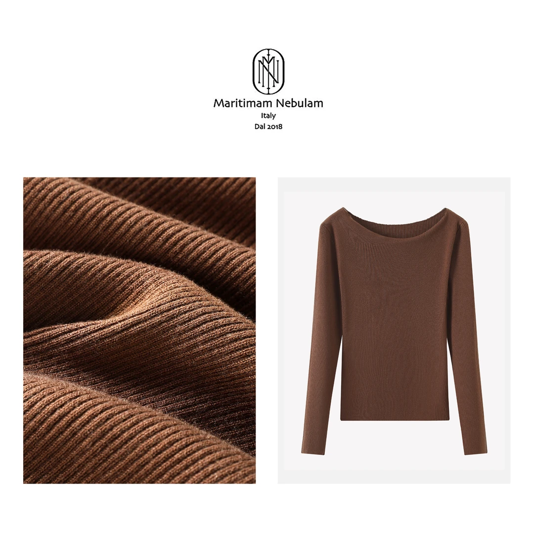 Maritimam Nebulam【秋意浓】咖色复古时尚优雅异领打底长袖 SZ702