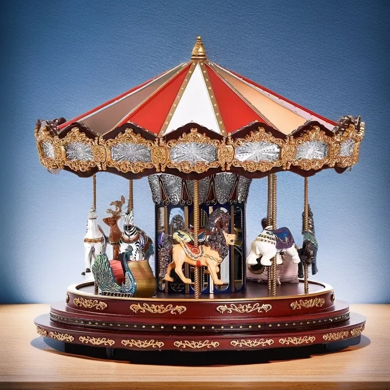 圣诞先生游乐园木马音乐盒  暖灯+彩灯 双灯