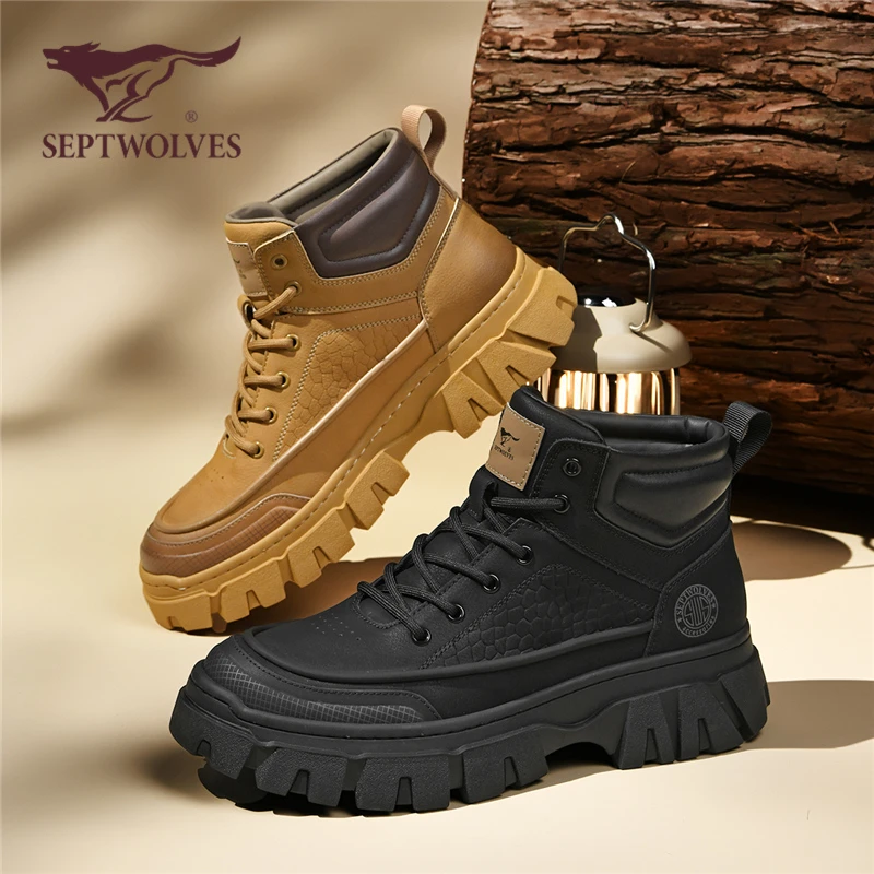 七匹狼马丁靴2025春季新款高帮男士登山户外靴子厚底百搭男鞋0827
