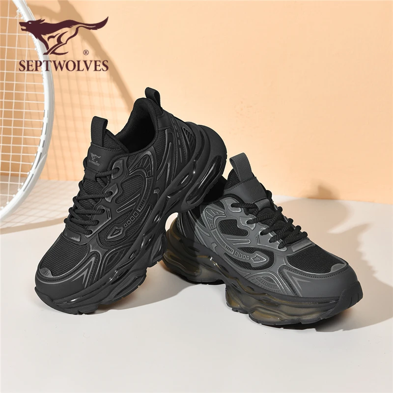 七匹狼黑色老爹鞋新鞋2025春季百搭厚底运动鞋百搭增高休闲0774