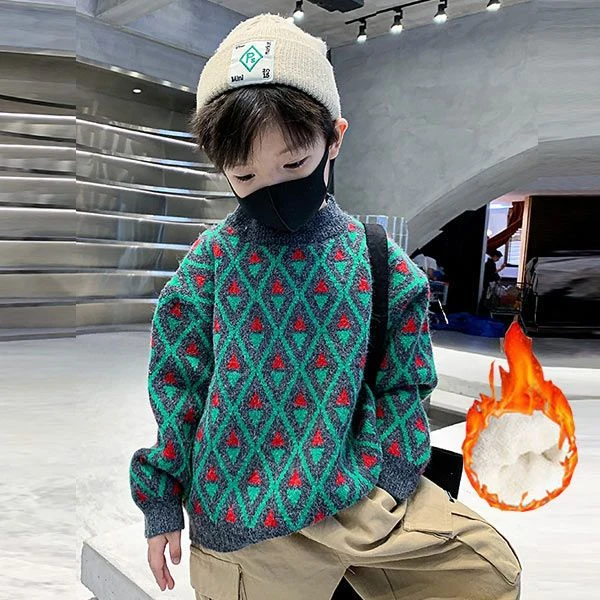 儿童装男童冬装炸街加厚毛衣2025秋冬款洋气中大童加绒打底衫男孩