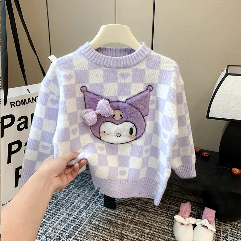 女宝宝针织衫2025秋冬新款女童洋气立体卡通爱心格子套头公主女孩