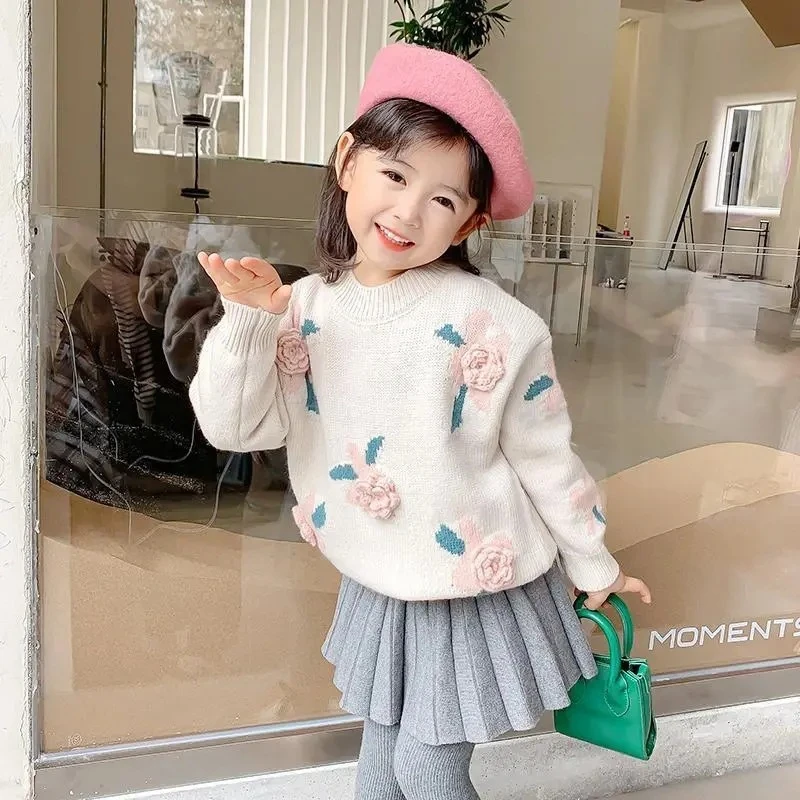 女童套头毛衣春秋2025新款女宝宝秋装打底上衣儿童时髦洋气针织衫