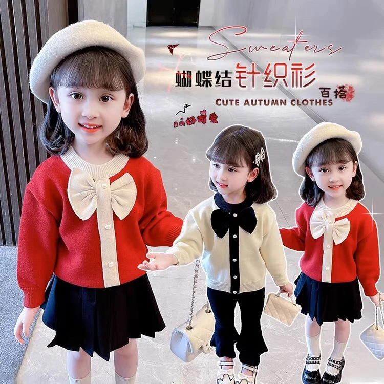 儿童韩版毛衣秋冬季2025新品女童套头蝴蝶结可爱风针织衫上衣女童