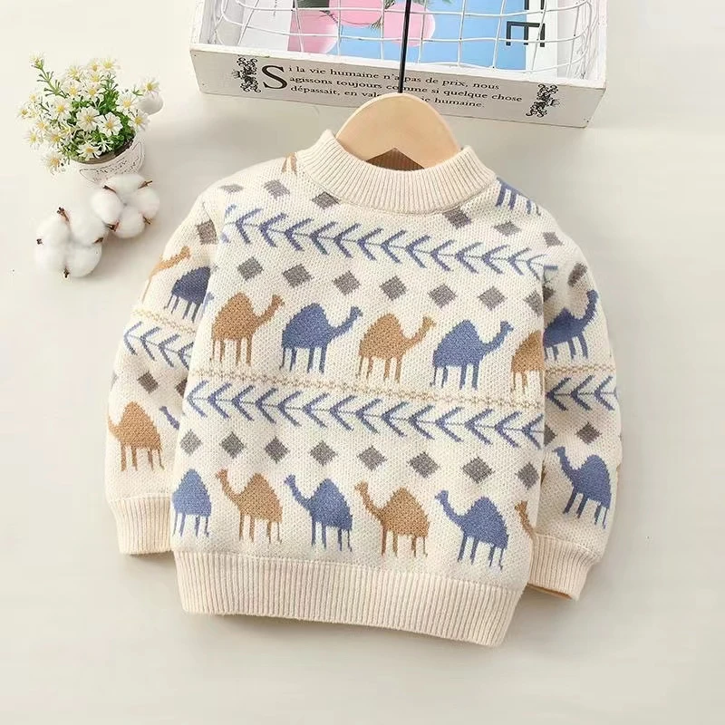 男童针织毛衣套头加绒一体绒秋冬款2025新款宝宝小童儿童针织毛衣