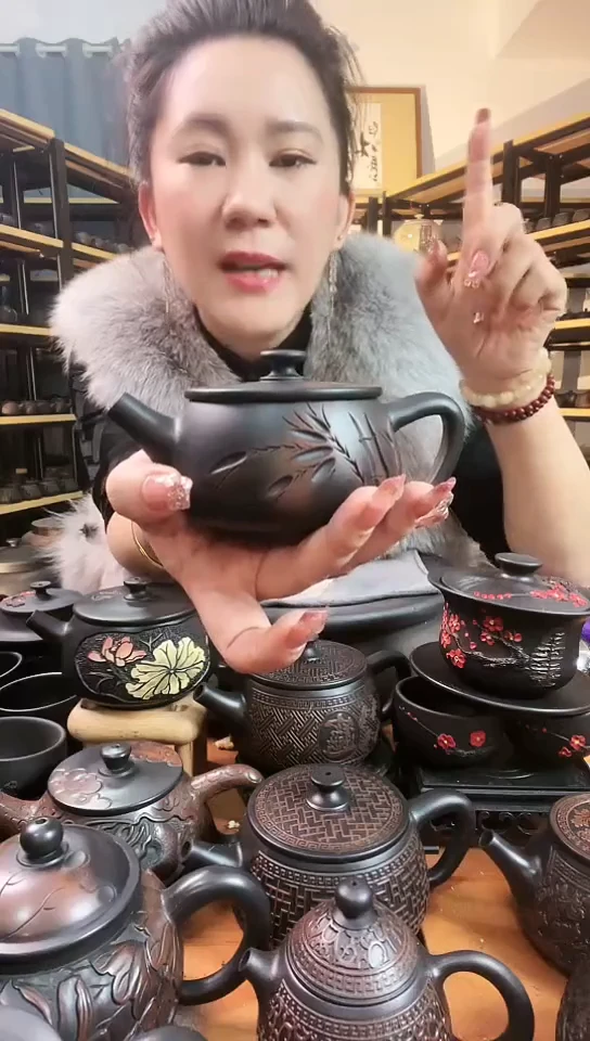 【闪购商品】陶瓷壶无礼盒球孔 半雕 竹子 大口汉瓦