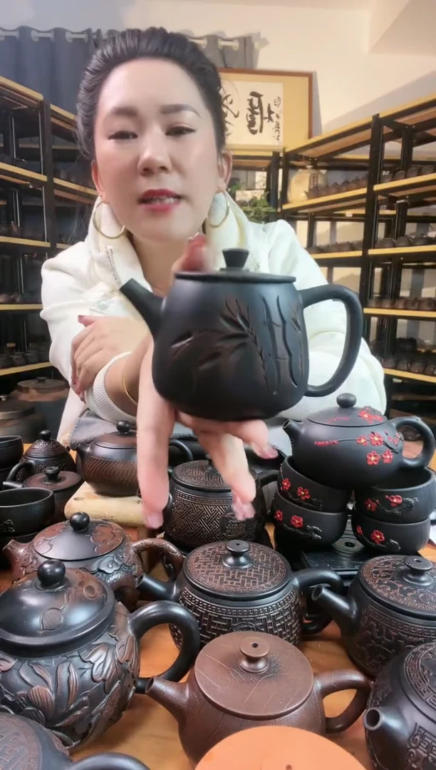 【闪购商品】陶瓷壶无礼盒网孔 半雕 竹子 高石瓢