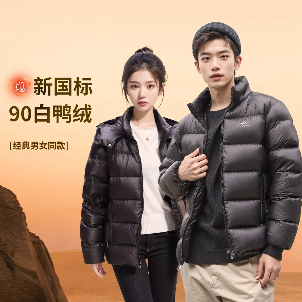 【90白鸭绒250克充绒现货】男女同款2025年短款冬季羽绒服男生