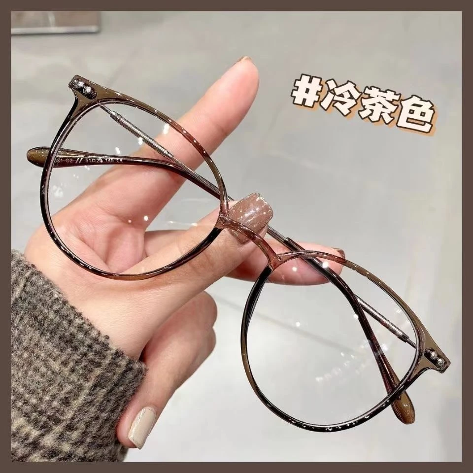 超轻冷茶色防蓝光眼镜近视女素颜神器显脸小平光镜抗辐射眼睛男TR