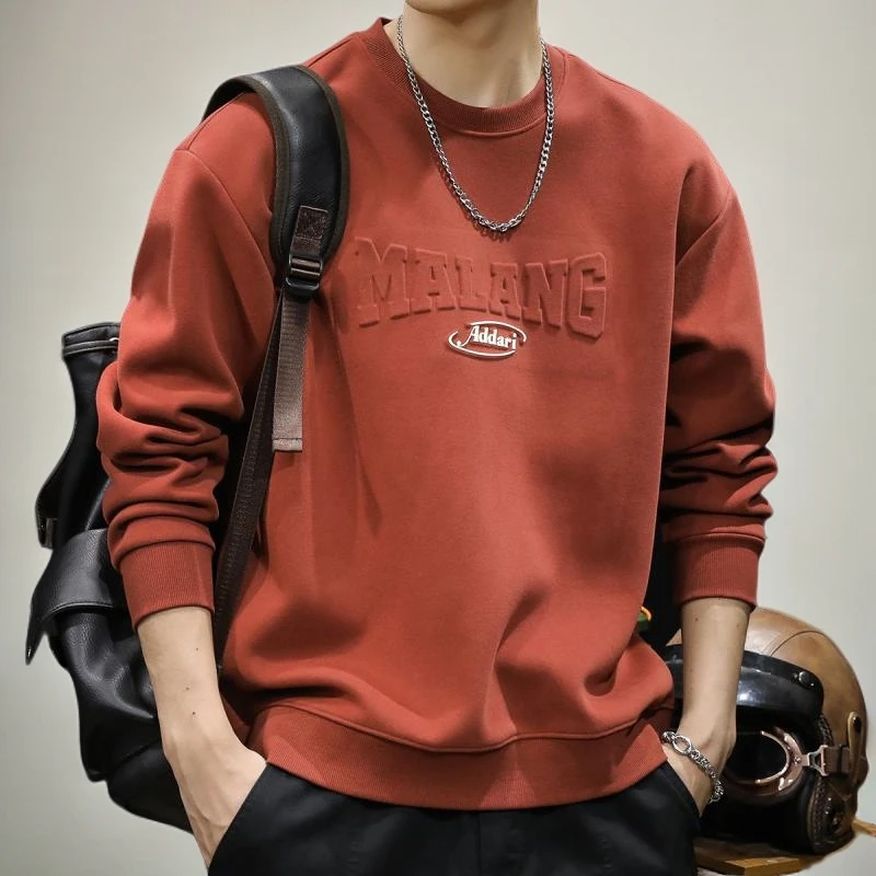 新款红色春秋重磅卫衣男T宽松春秋冬百搭青年潮流ins加绒休闲外套