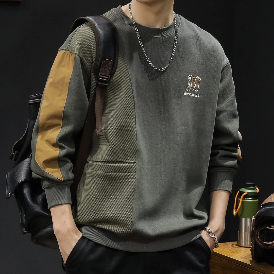 美式高端卫衣男士长袖潮流宽松秋圆领时尚加绒加厚大码套头上衣男