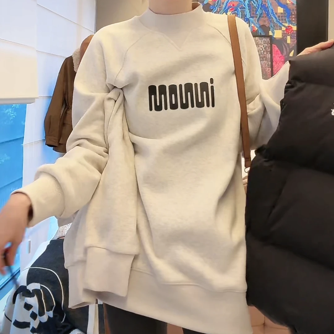 羊羔绒卫衣加绒加厚设计感时尚休闲圆领冬季2024新款字母灰色上衣