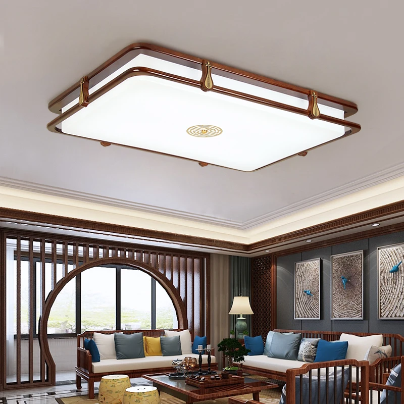 新中式实木简约长方形大客厅家用房间卧室吸顶灯全屋灯具套餐-873