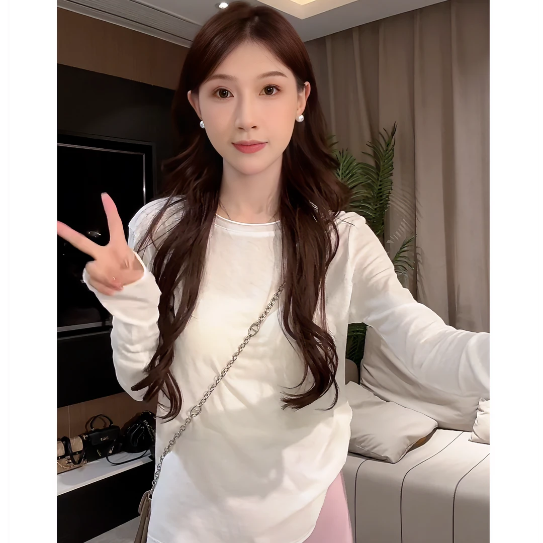 TT-7919夏季时尚新款修身百搭纯色上衣白色小众设计感上衣女百搭