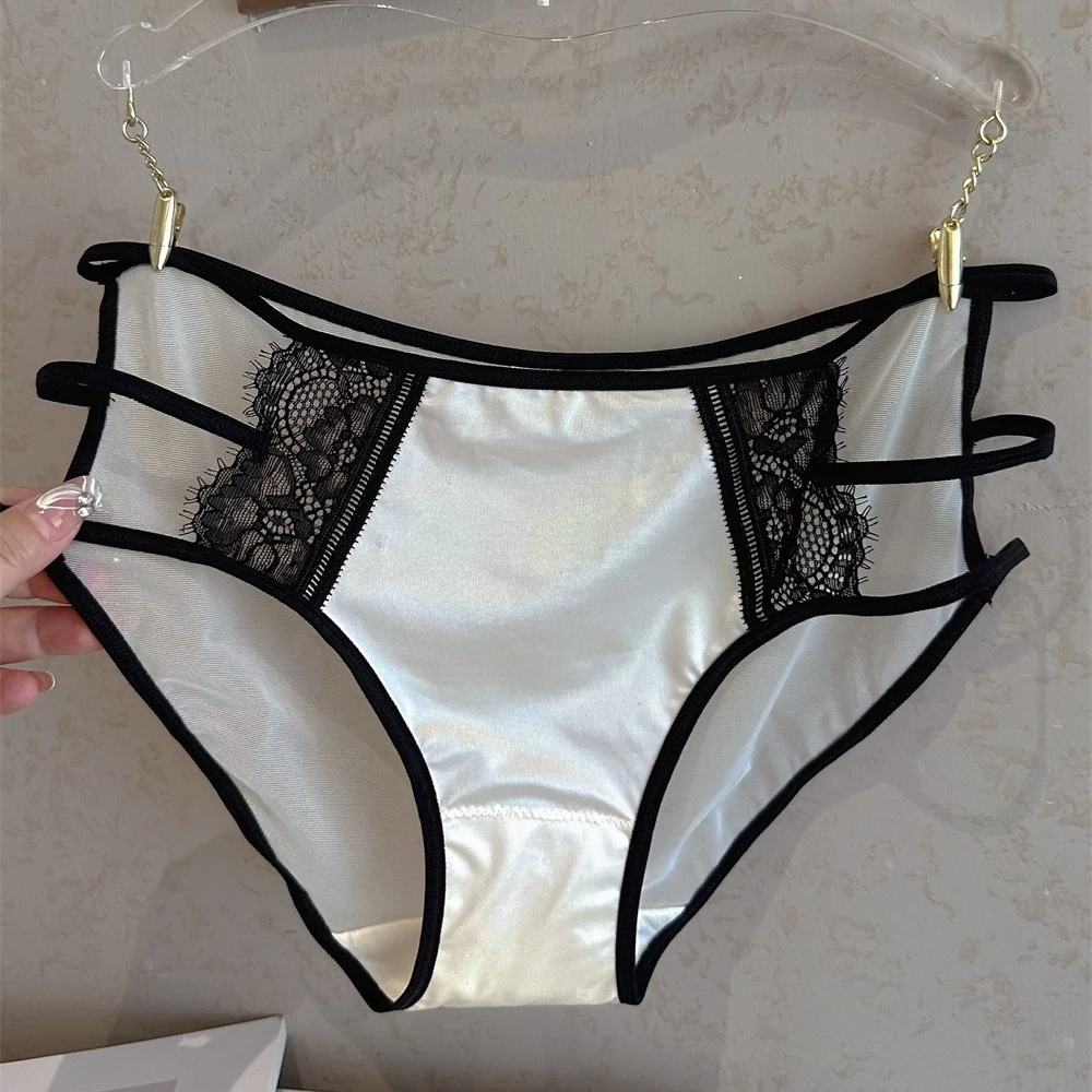 软糯冰丝~性感镂空欧美香槟甜美低腰三角内裤少女纯棉档网纱轻薄
