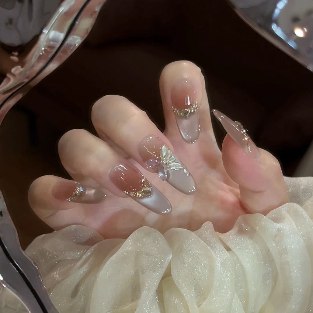 【掉钻包补】金秋蝶影穿戴美甲纯手工猫眼美甲(TS)