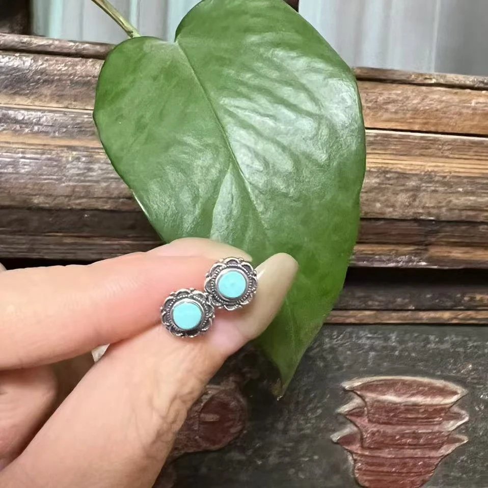 925银珐琅耳饰 茶语-小圆花边小耳钉