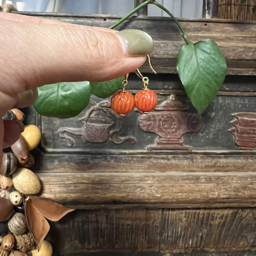 925银珐琅耳饰 茶语-红色莲花耳挂