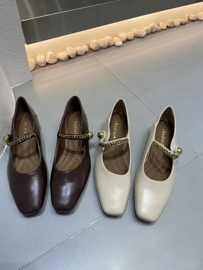 303-21 欧美气质单鞋2024新款春百搭复古平底方头一字带玛丽珍鞋