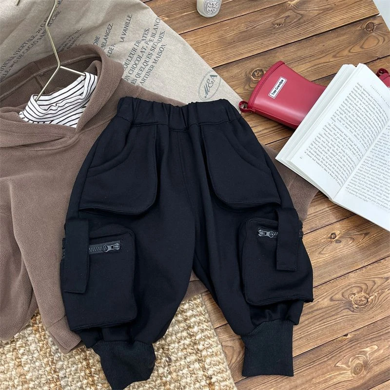 儿童裤子秋冬宝宝加绒工装休闲裤男童韩版长裤秋季洋气宽松裤子潮