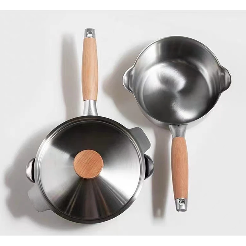 YOSHIKAWA日本进口吉川雪平锅304不锈钢日式汤锅奶锅辅食木柄家用