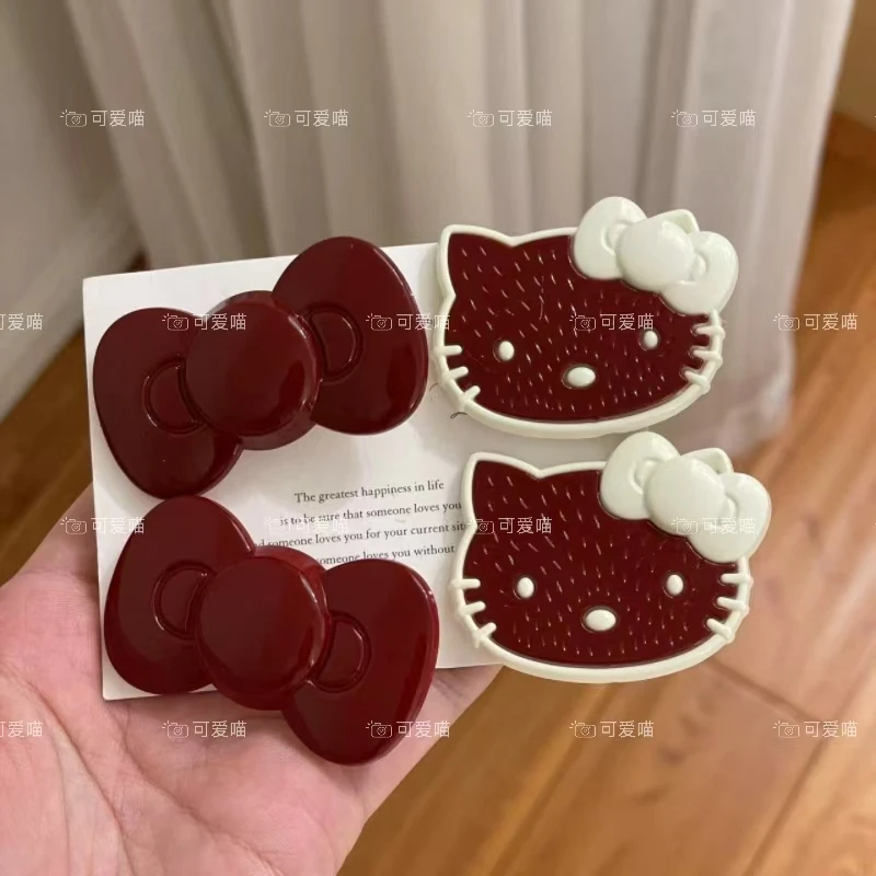 可爱KT猫安可拉红发夹甜美ins风蝴蝶结刘海侧边夹甜酷高颜值发卡
