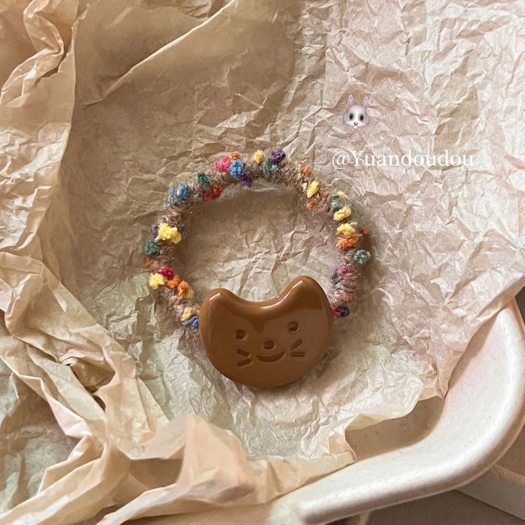 日系咖色猫鱼板发圈新款ins少女心可爱发卡百搭日系刘海卡通头饰