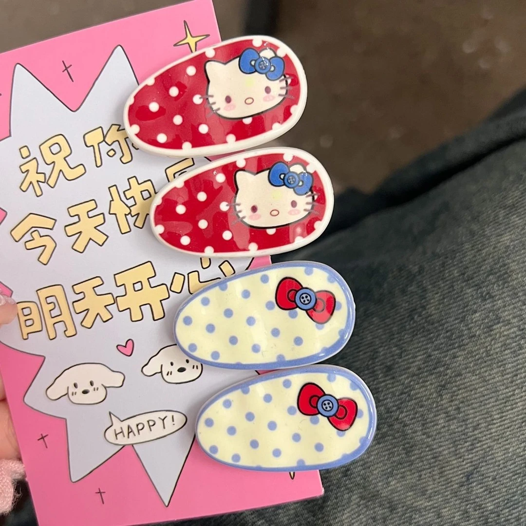 ins可爱少女红色kt猫滴点水滴鸭嘴夹甜美刘海边夹百搭卡通头饰女