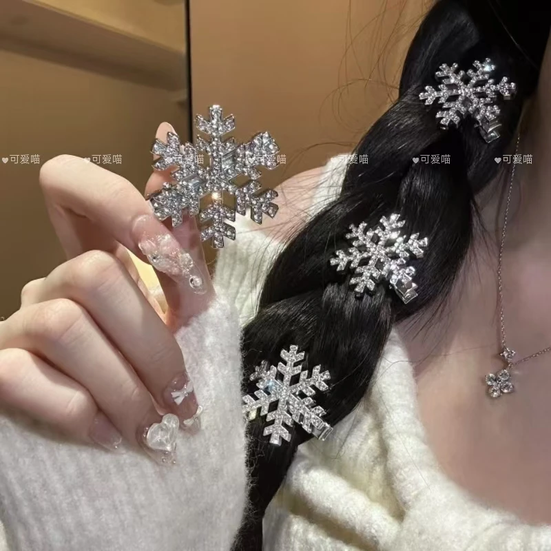 【蜜桃茶】秋冬雪花珍珠发夹女小众设计刘海夹子侧边夹圣诞节头饰