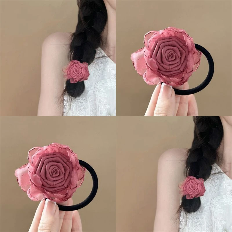 玫瑰花发圈花朵发绳法式复古头绳女扎头发头饰2024新款高颜值头花
