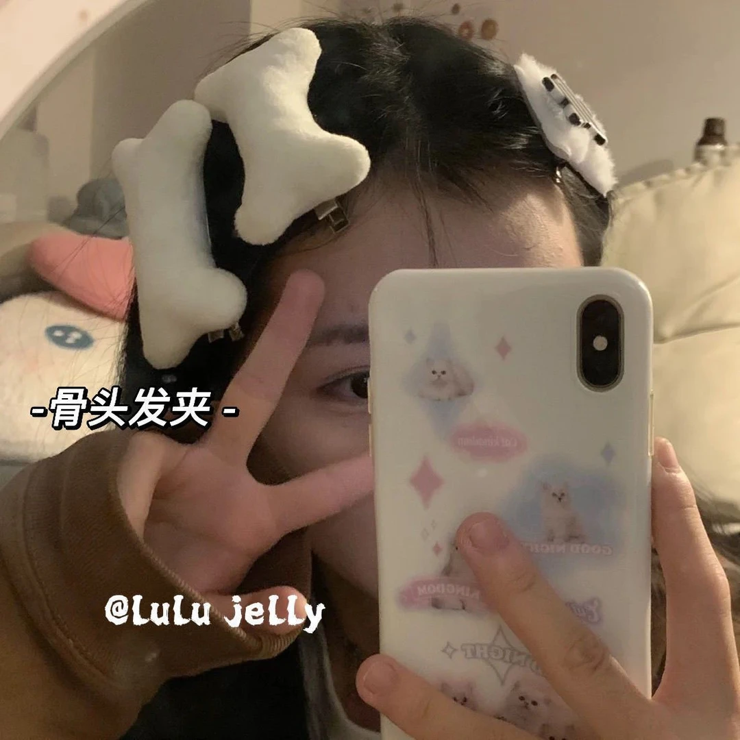 土酷小骨头!ins超可爱软萌显脸小素颜神器骨头发夹y2k辣妹刘海夹