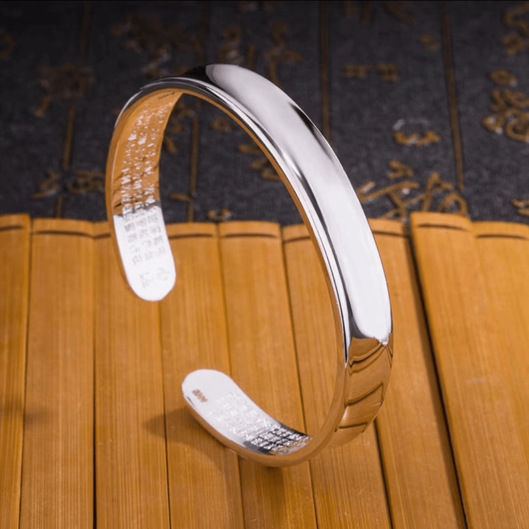 足银手镯 A839足银9999亮面心经女款手工时尚百搭简约经典实心