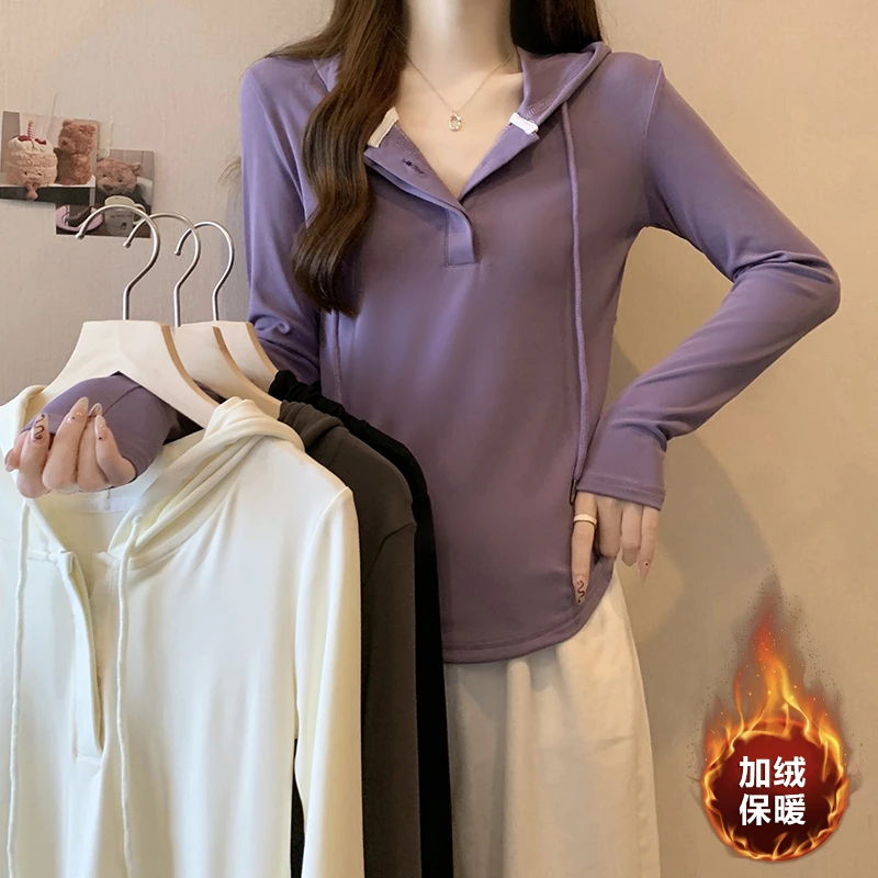 LaChapelleSport大码胖mm卫衣秋冬新款加绒加厚百搭打底连帽上衣