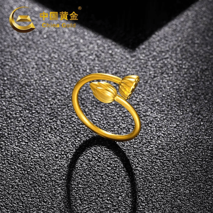 【中国黄金】足金999莲蓬荷花女款5G硬金两世欢活口轻奢高级感戒指