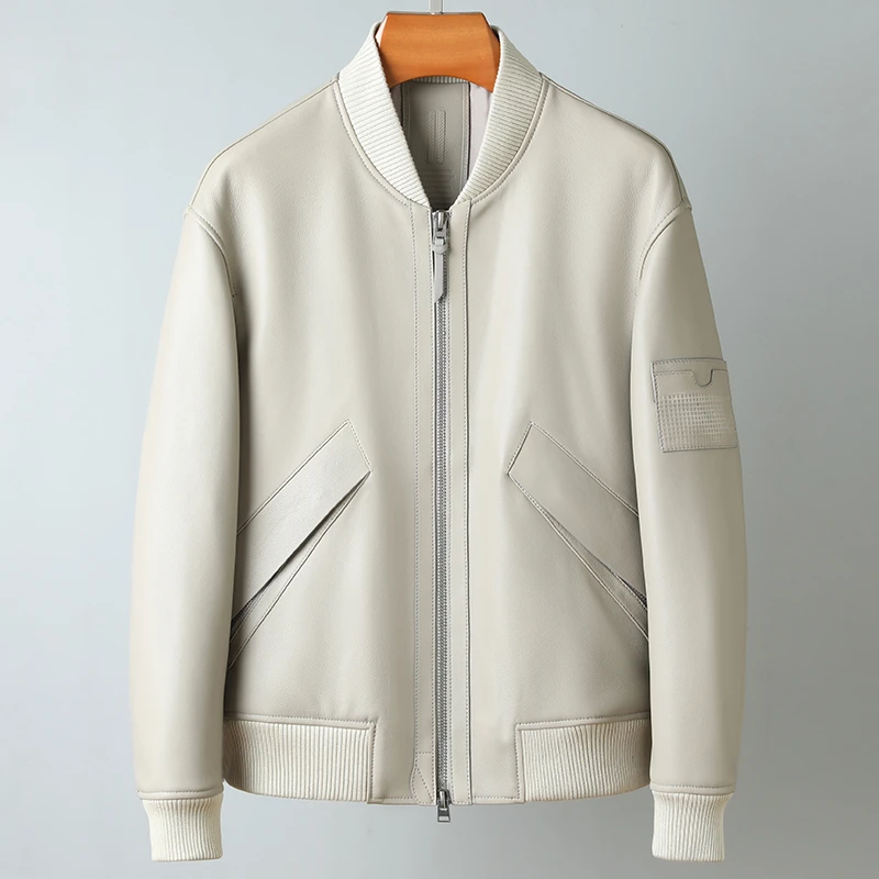 TF家2014春季走秀新款时尚机车皮夹克绵羊皮真皮皮衣灰色男士外套