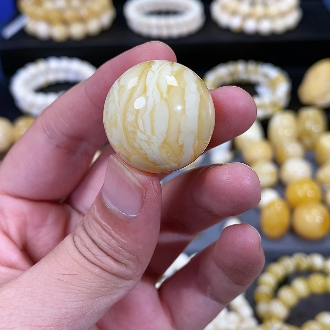 蜜蜡手串未镶嵌虎皮圆珠锁骨珠24.7mm