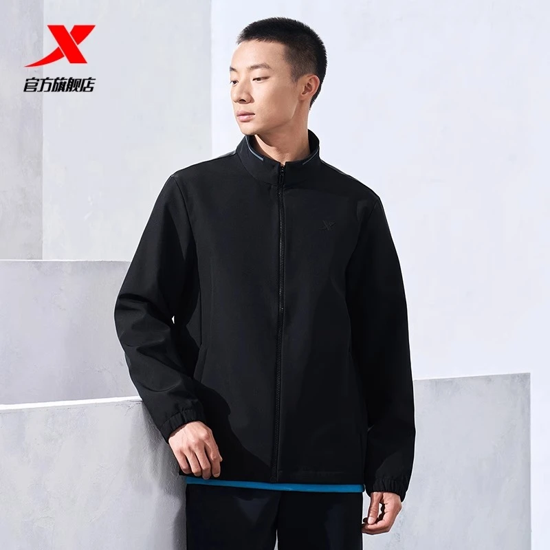 特步运动单风衣男春季新款健身立领保暖运动服外套男装